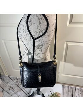 Vintage Sabatini  Black Ostrich Leather Crossbody Bag